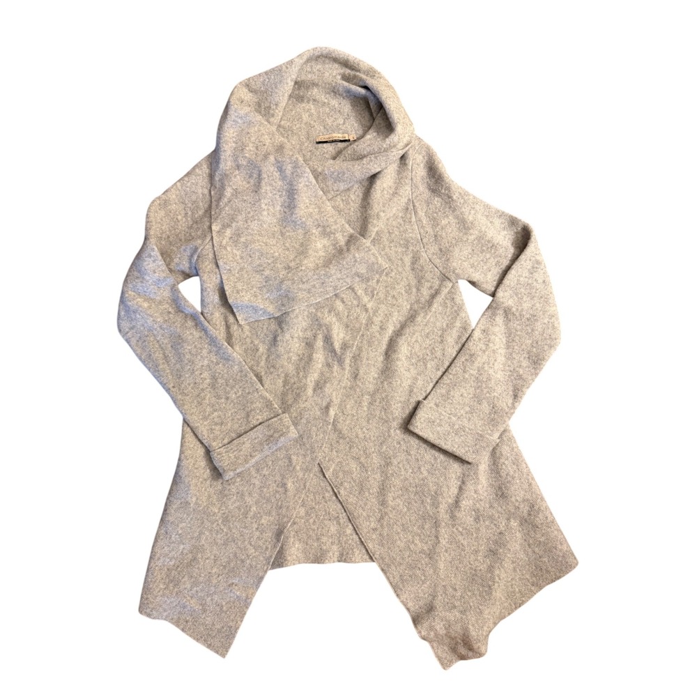 Chiaramente Grey Wool Blend Draped Collar Cardigan Sweater Made in Italy Large